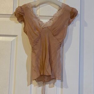Peach Blouse with Lace Trim